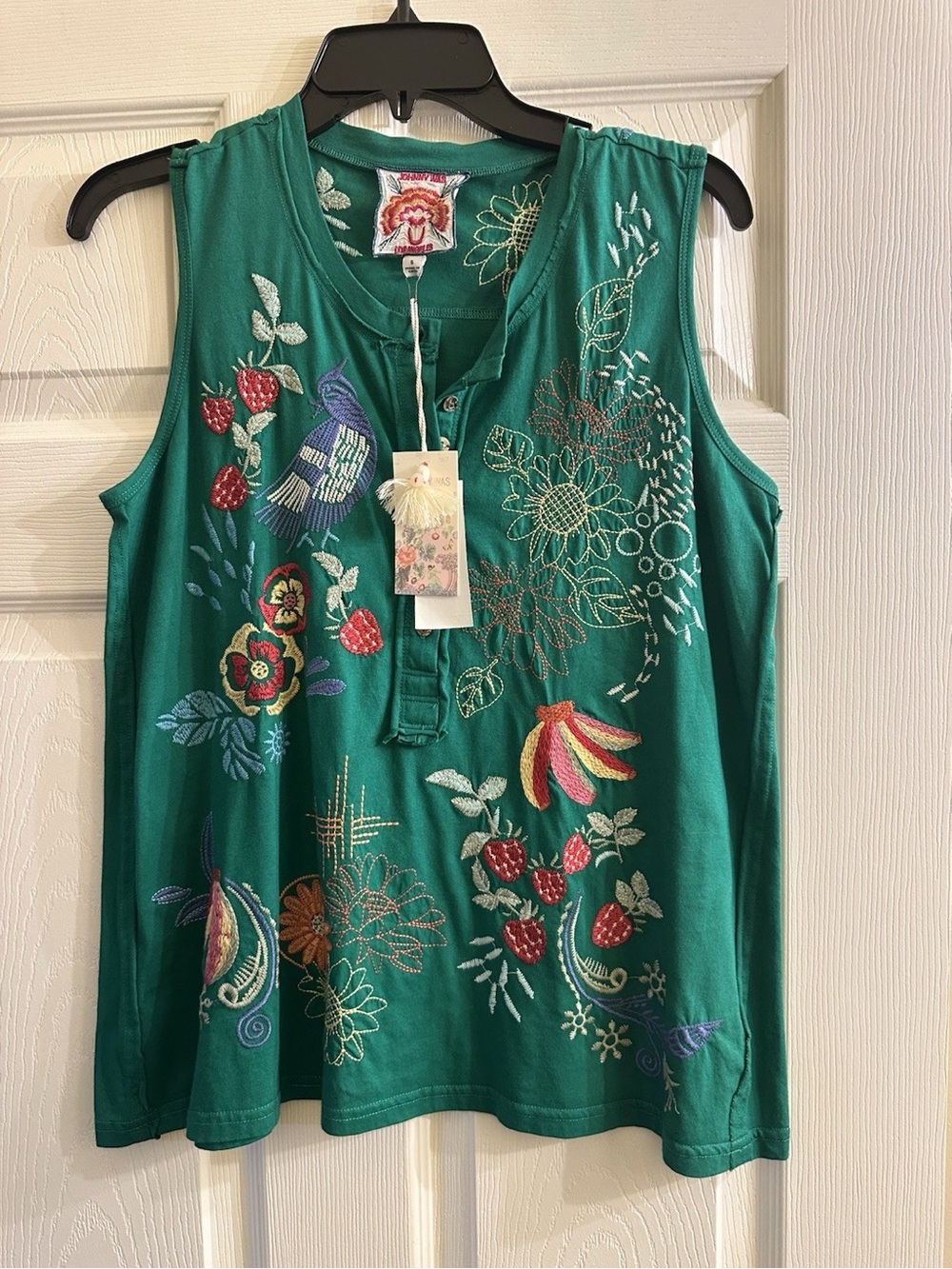 Johnny Was Green Tambourine Cotton Top